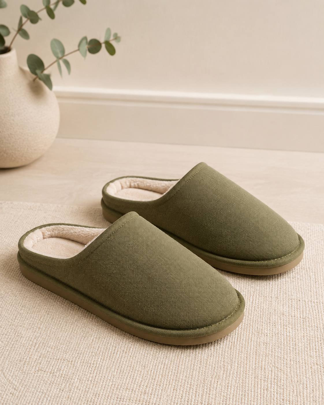 DANN COPR #002 Olive Green Cozy Slip-On Slippers