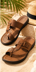 DANN COPR #008  Men's Premium Brown Leather-Look Summer Sandals – Casual Open-Toe Comfort Footwear